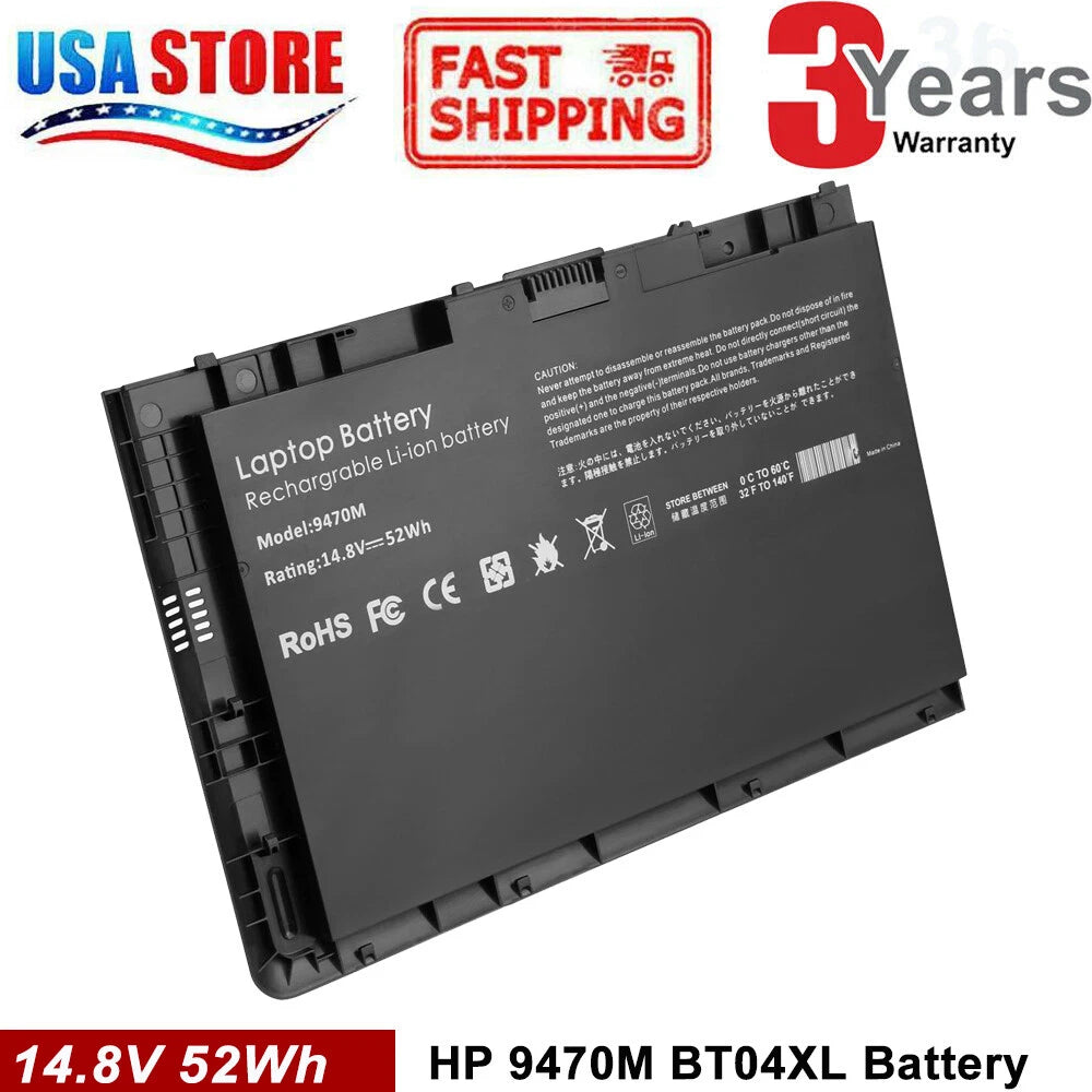 For HP EliteBook Folio 14" 9470m Battery 14.8V 52Wh 3400mAh 687945-001 BT04XL