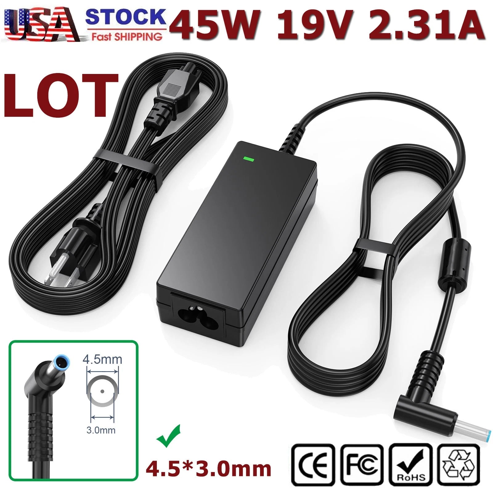 LOT 45W 19.5V 2.31A AC Adapter Charger For HP Laptop Power Supply Cord 4.5*3.0mm