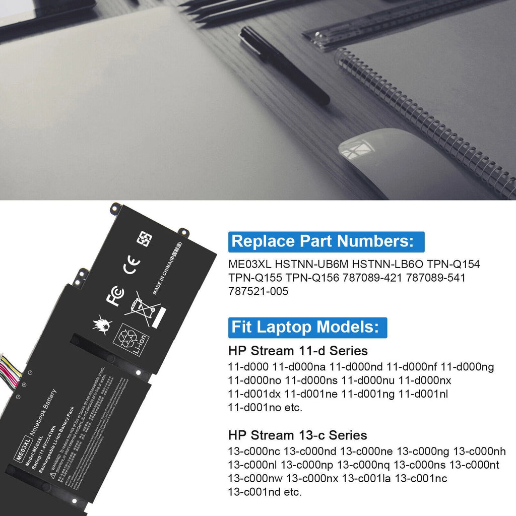 41Wh ME03XL Battery For HP Stream 11-d010nr 11-d010wm Serie Ultrabook 787089-541