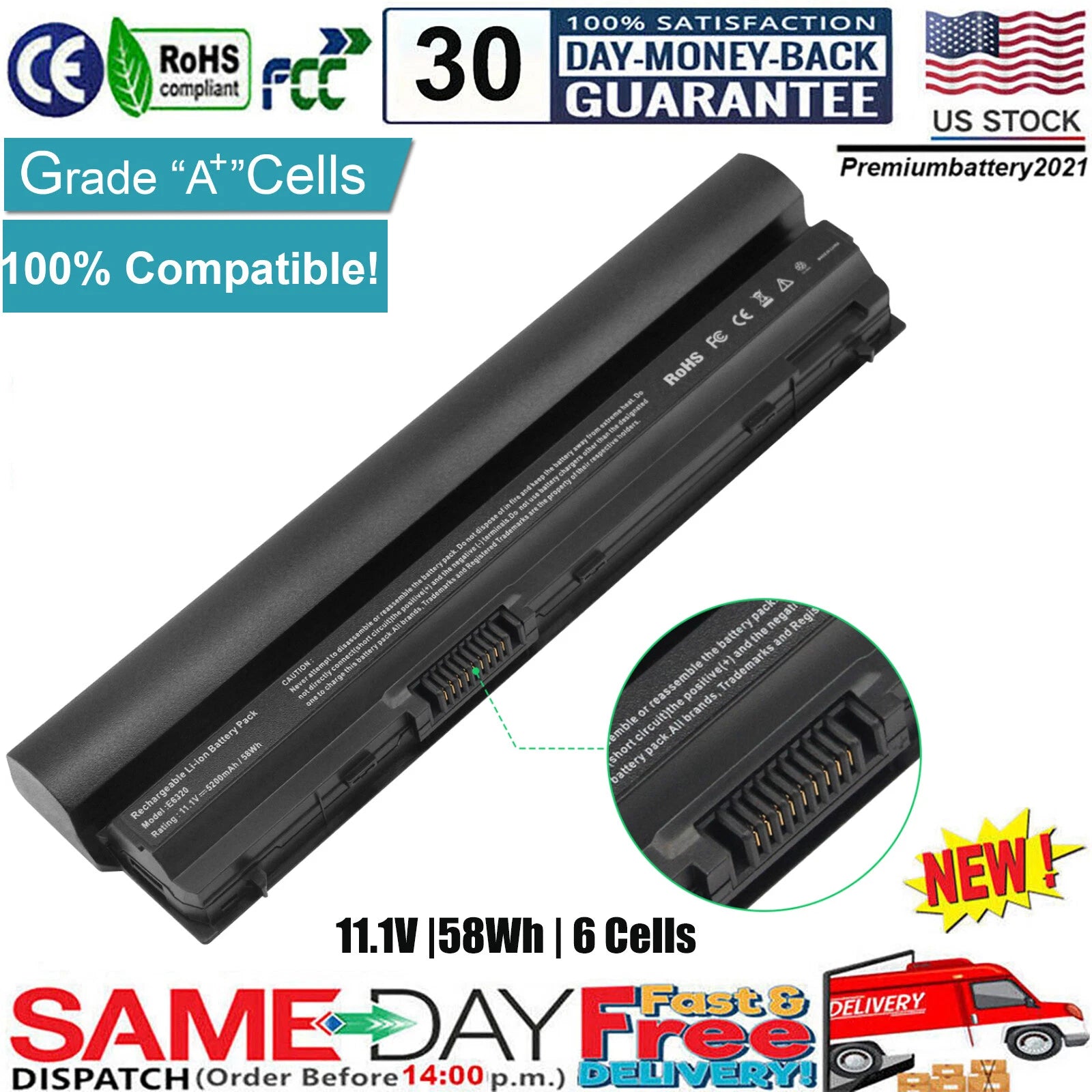 6Cell Laptop Battery for Dell Latitude E6120 E6220 E6230 E6320 E6330 FRROG F7W7V