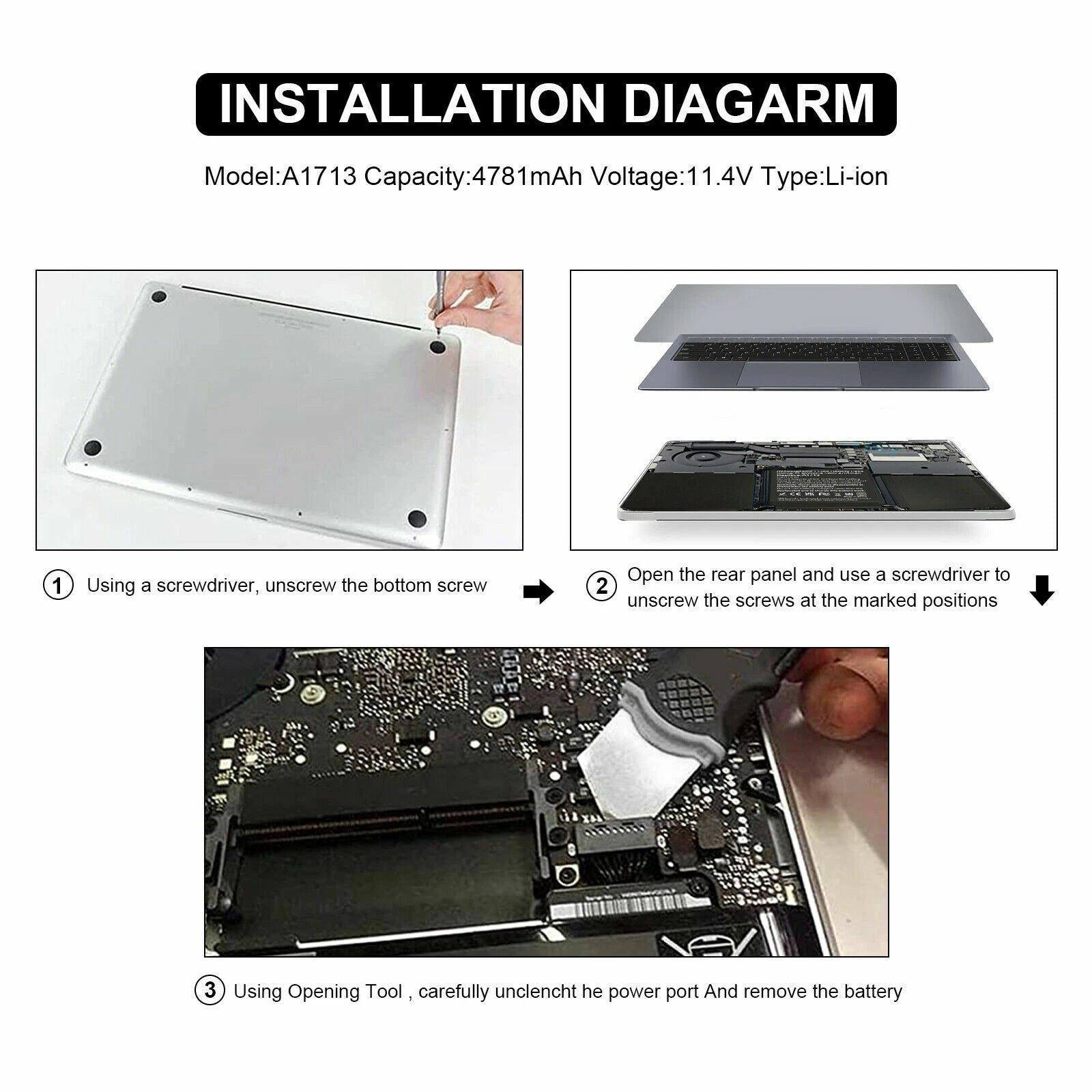 ? A1708 A1713 Battery for Apple MacBook Pro 13 inch Late 2016 Mid 2017 EMC 2978