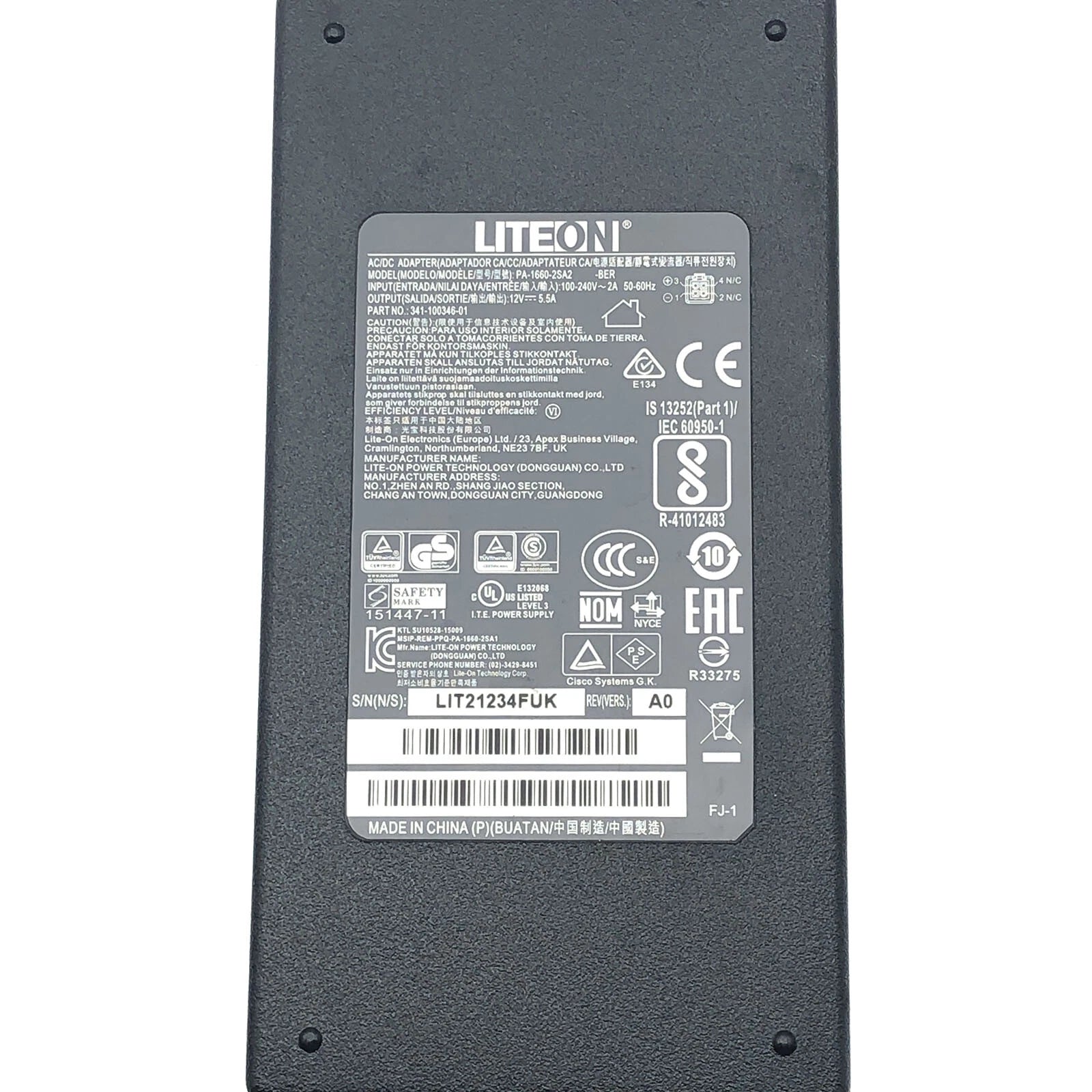 NEW Genuine Liteon PA-1660-2SA2 AC Adapter 12V 5.5A Power Supply 341-100346-01