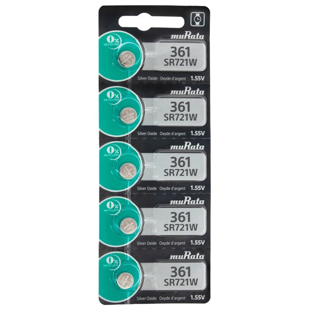 100 x Murata Silver Oxide 361 SR721W 1.55V Battery - Replaces Sony