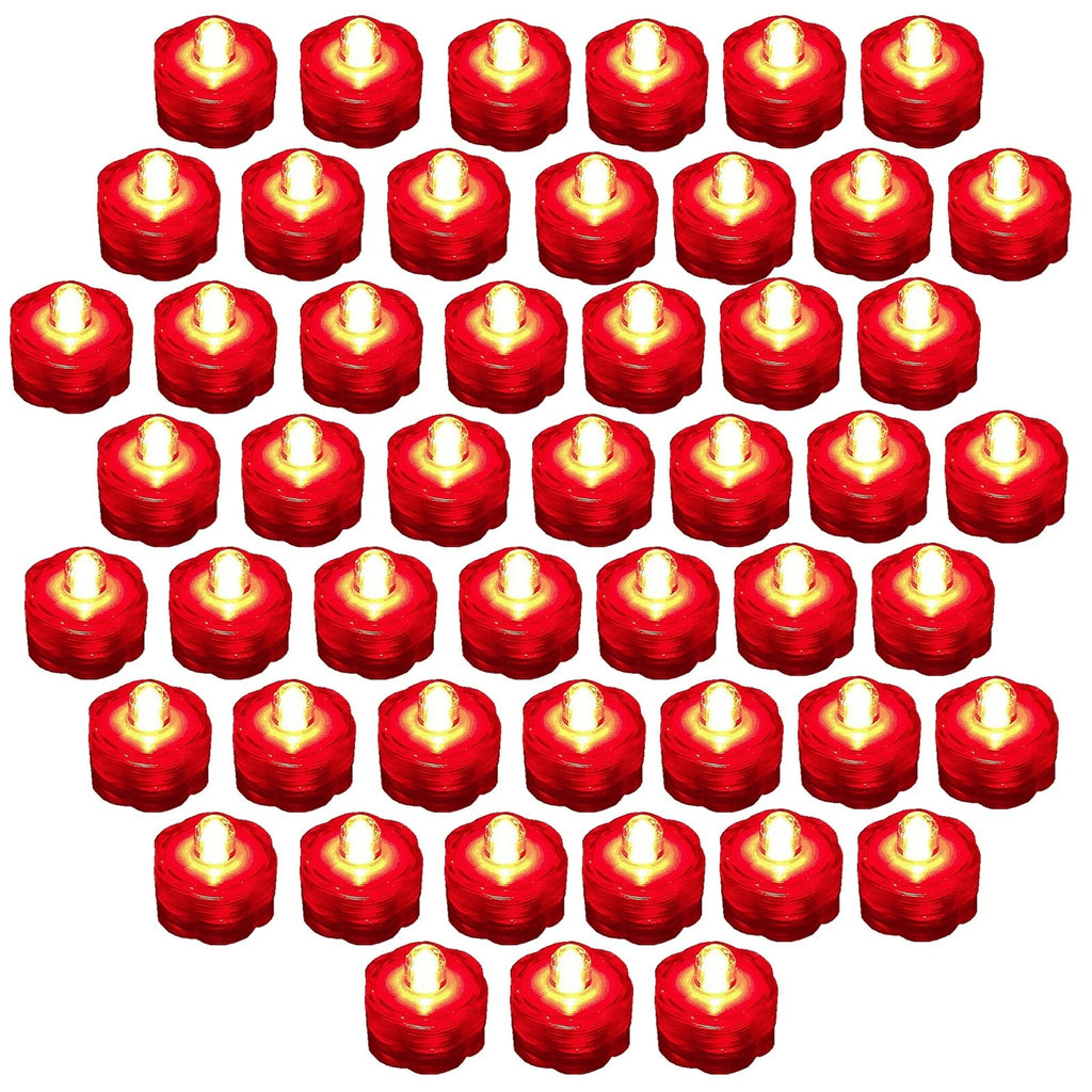 50 Pack Red Submersible Waterproof Underwater Battery LED Tea Light Wedding