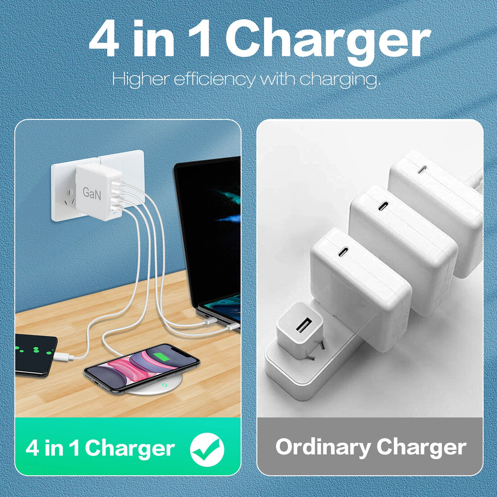 100W 4-Port USB-C Fast GaN Wall Charger For MacBook,iPhone,iPad,Samsung Galaxy