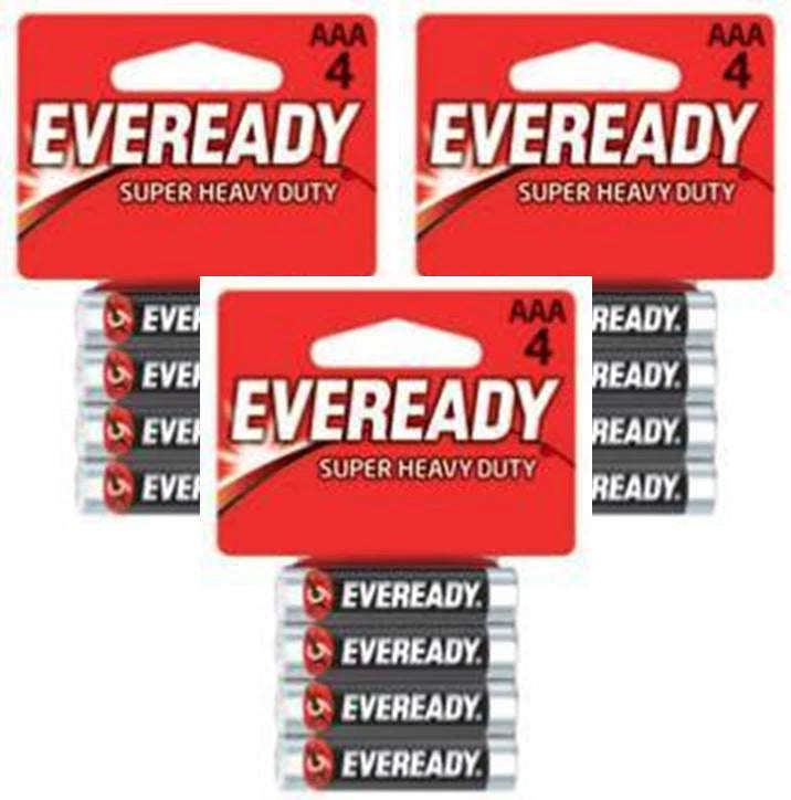 Eveready Heavy Duty Energizer AAA Batteries x 12 (3 x 4)