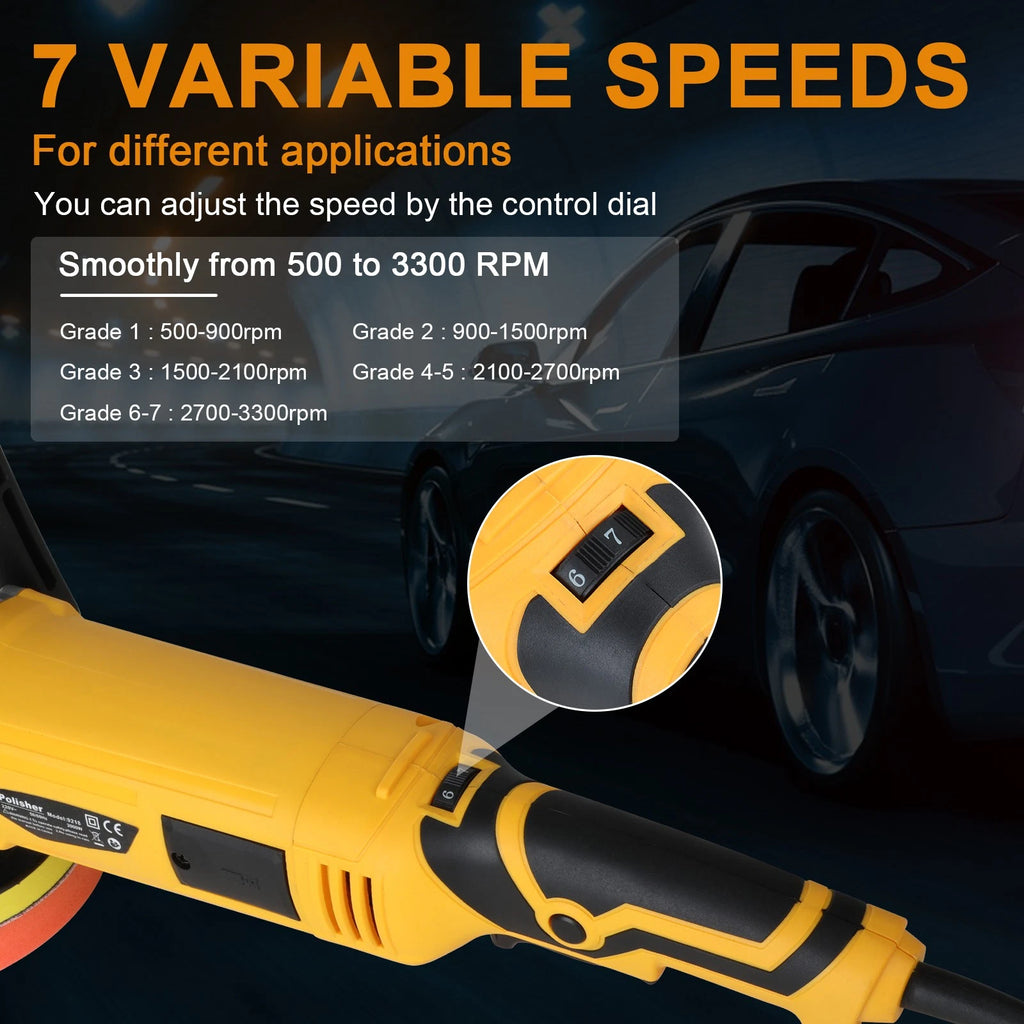 ?7 Speed Car Buffer Polisher Waxer Rotary 5"+ 6" Backing Plate Polishing Machine