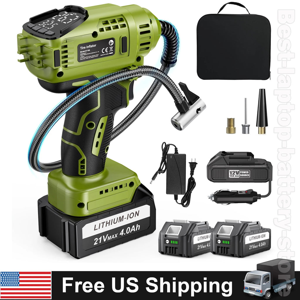 Cordless Tire Inflator Air Compressor Car TirePump with 21V Rechargeable Battery