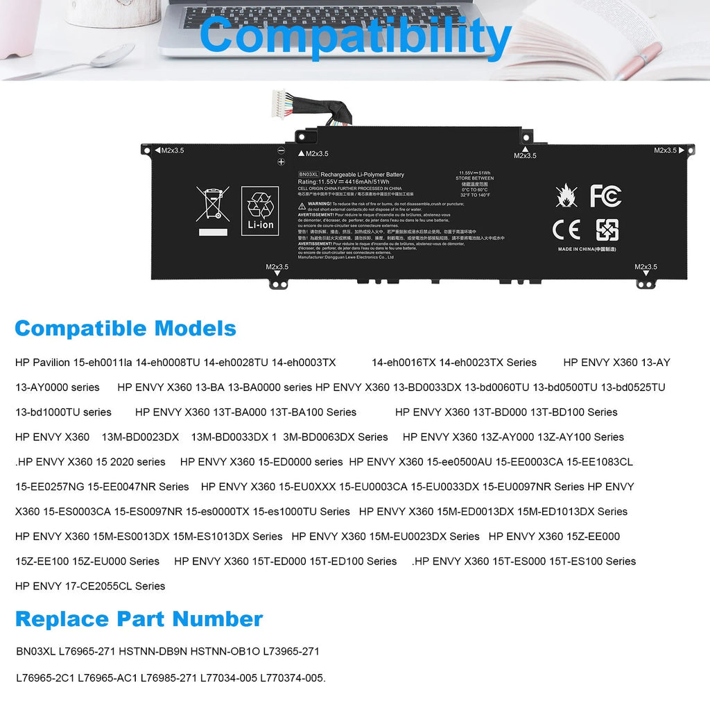 L77034-005 for Hp 51Wh 11.55V 4195mAh Battery 15M-ES1023DX