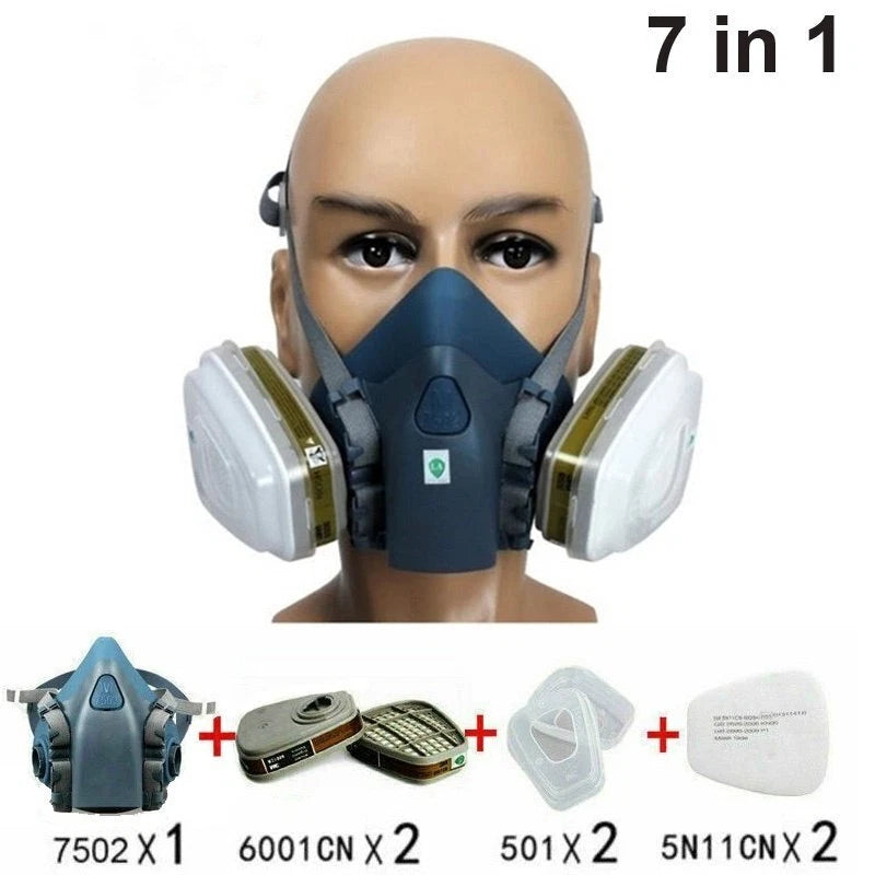 7 IN 1 Reusable Half Face Respirator Facepiece GAS MASK Spraying Painting Safe