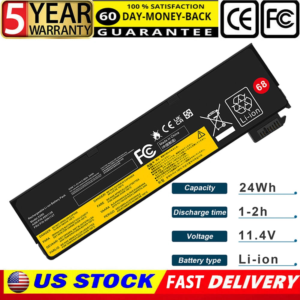For Lenovo ThinkPad X240 T440 T450 X250 X260 T460 Battery 68 24Wh