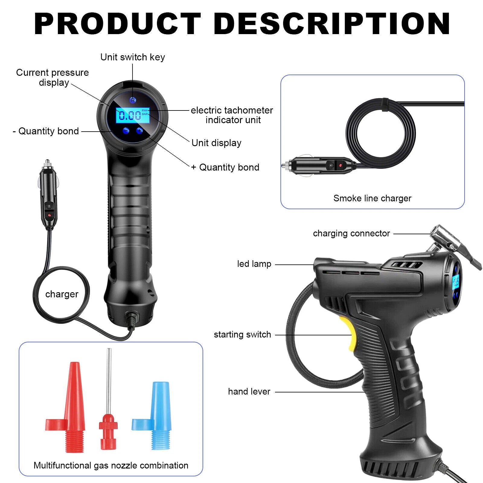 Electrical Air Pump Portable Wireless Tire Inflatable Pump for Car Bicycle Ball
