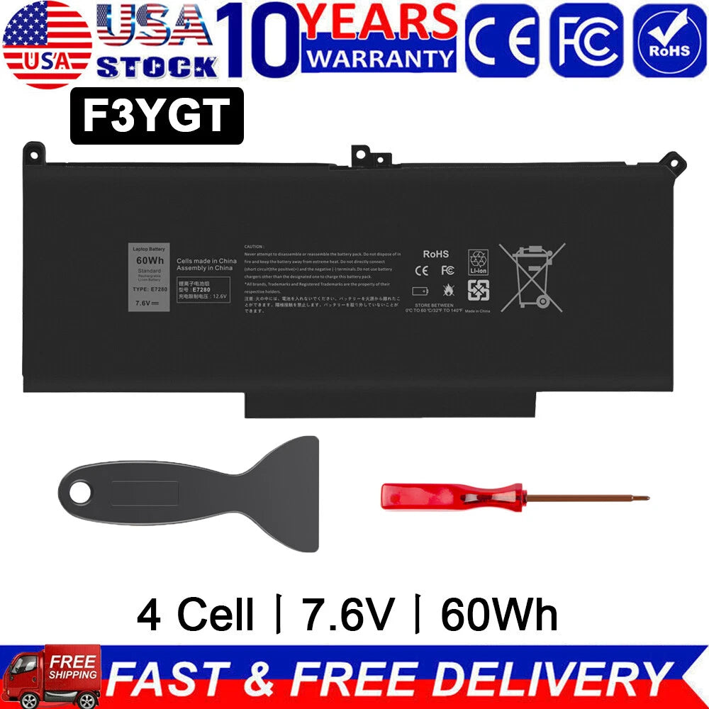 F3YGT Battery For Dell Latitude 12 7000 7280 7290 13 7380 7390 14 7480 7490 60Wh