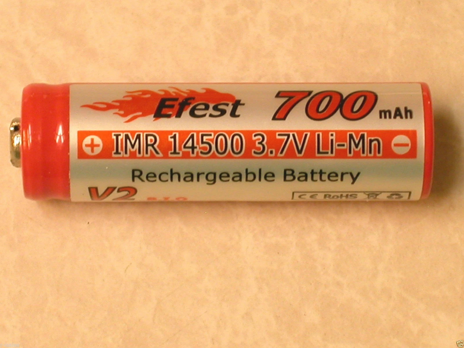 1 EFEST IMR 14500 LiMn 700maH HIGH DRAIN Rechargeable Battery 3.7V -BUTTON TOP