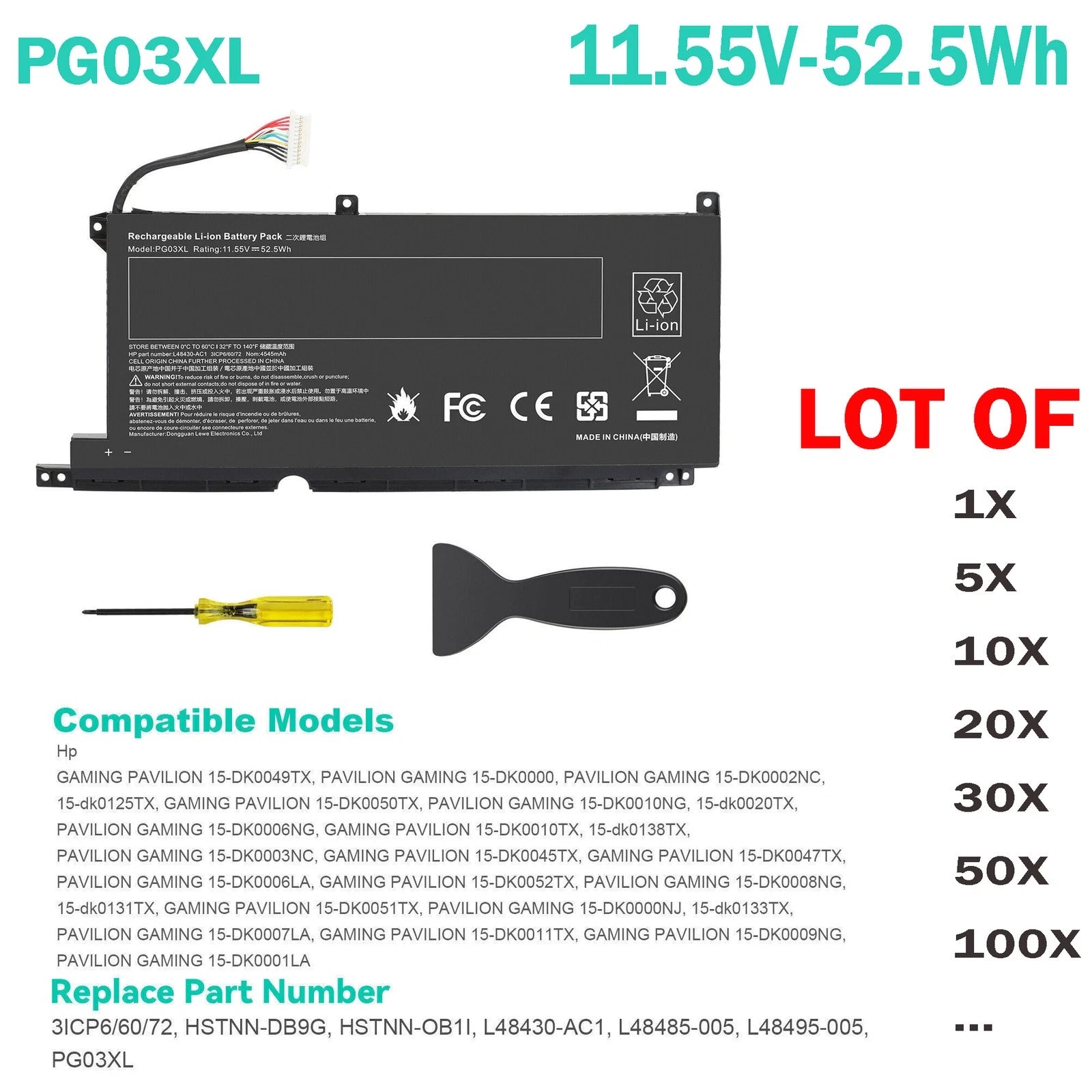 ?LOT OF PG03XL Battery For HP Pavilion Gaming 15-DK L48430-AC1 L48495-005 52.5Wh