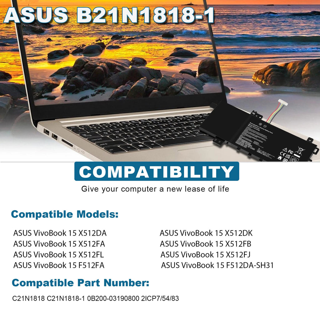 C21N1818-1 Battery For ASUS VivoBook F512DA F512FA F512FB F512FJ F512FL F512JA