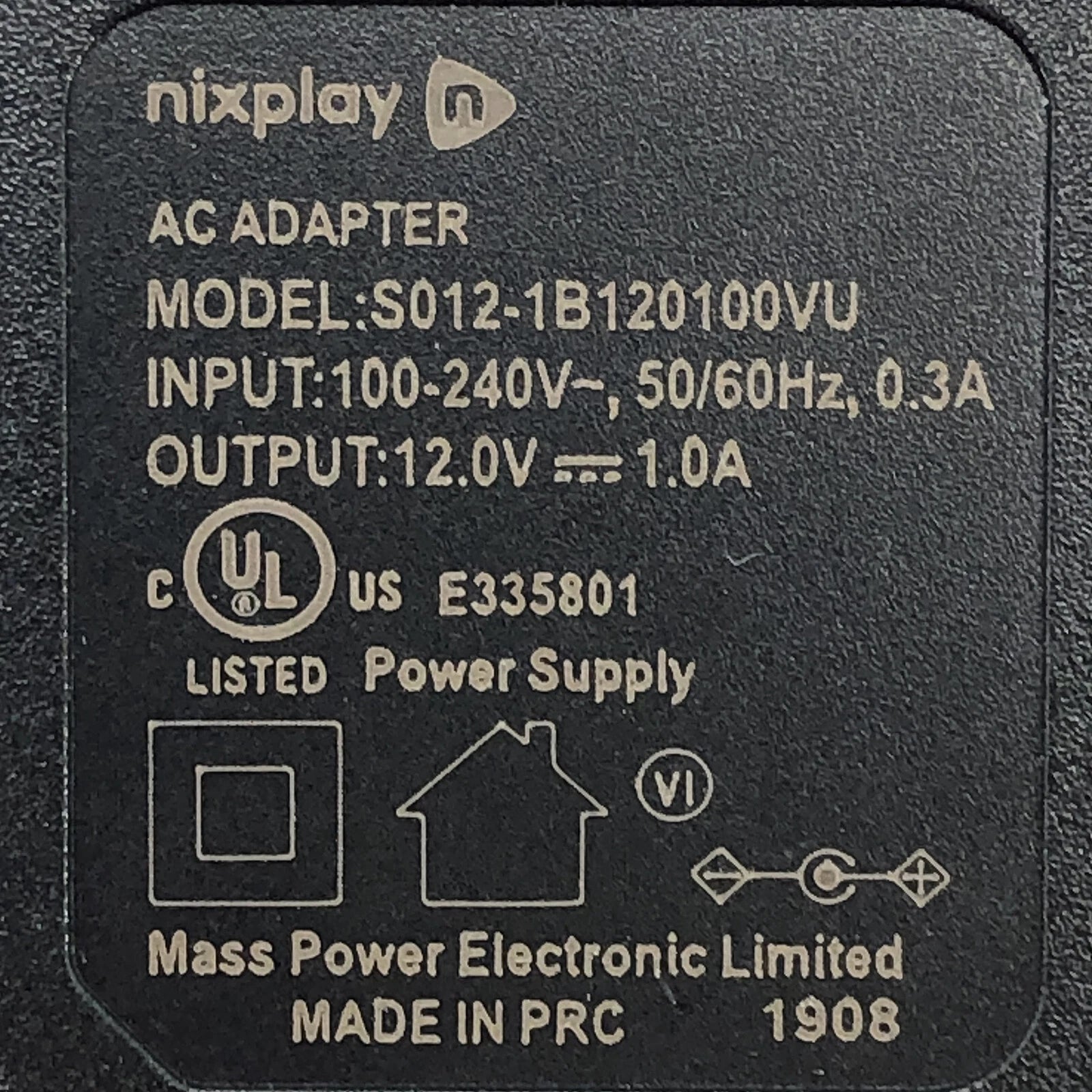 NEW Genuine Nixplay S012-1B120100VU Wall Power Supply Adapter 12V 1A OEM Charger