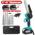 4''+6" Electric Mini Chainsaw 18V Handheld Cordless Wood Cutter W/ 2 Battery