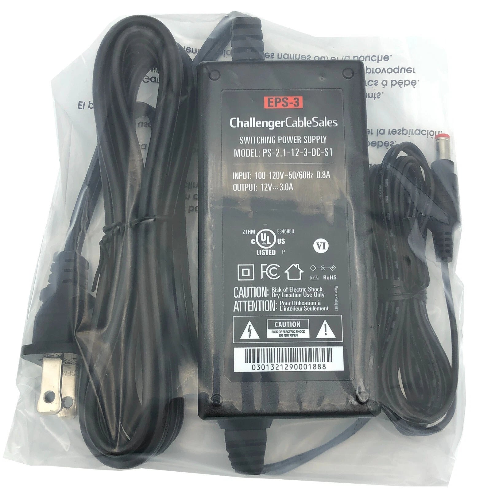 NEW Challenger PS-2.1-12-3DT1 Cable Sales Switching I.T.E Power Supply 12V 3A