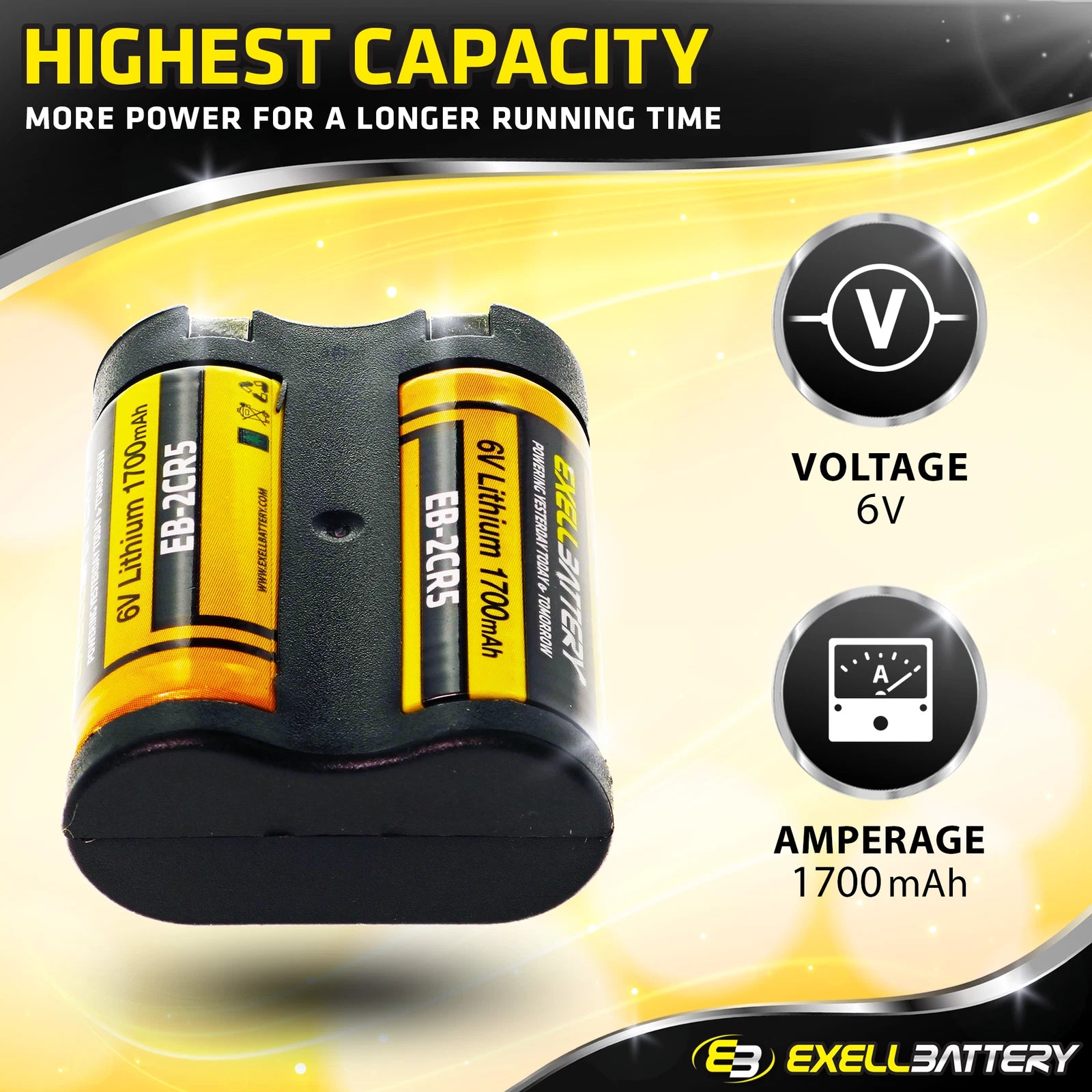 2x 6V 1700mAh 2CR5 Photo Lithium Battery Compatible With 2CR5M 2CR5 DL245 EL2CR5