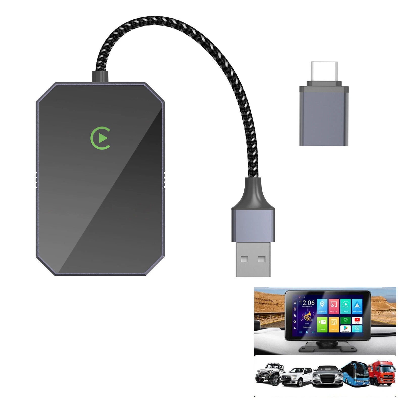 2in1 Wireless CarPlay Adapter Android Auto Car Auto Navigation Player USB Dongle
