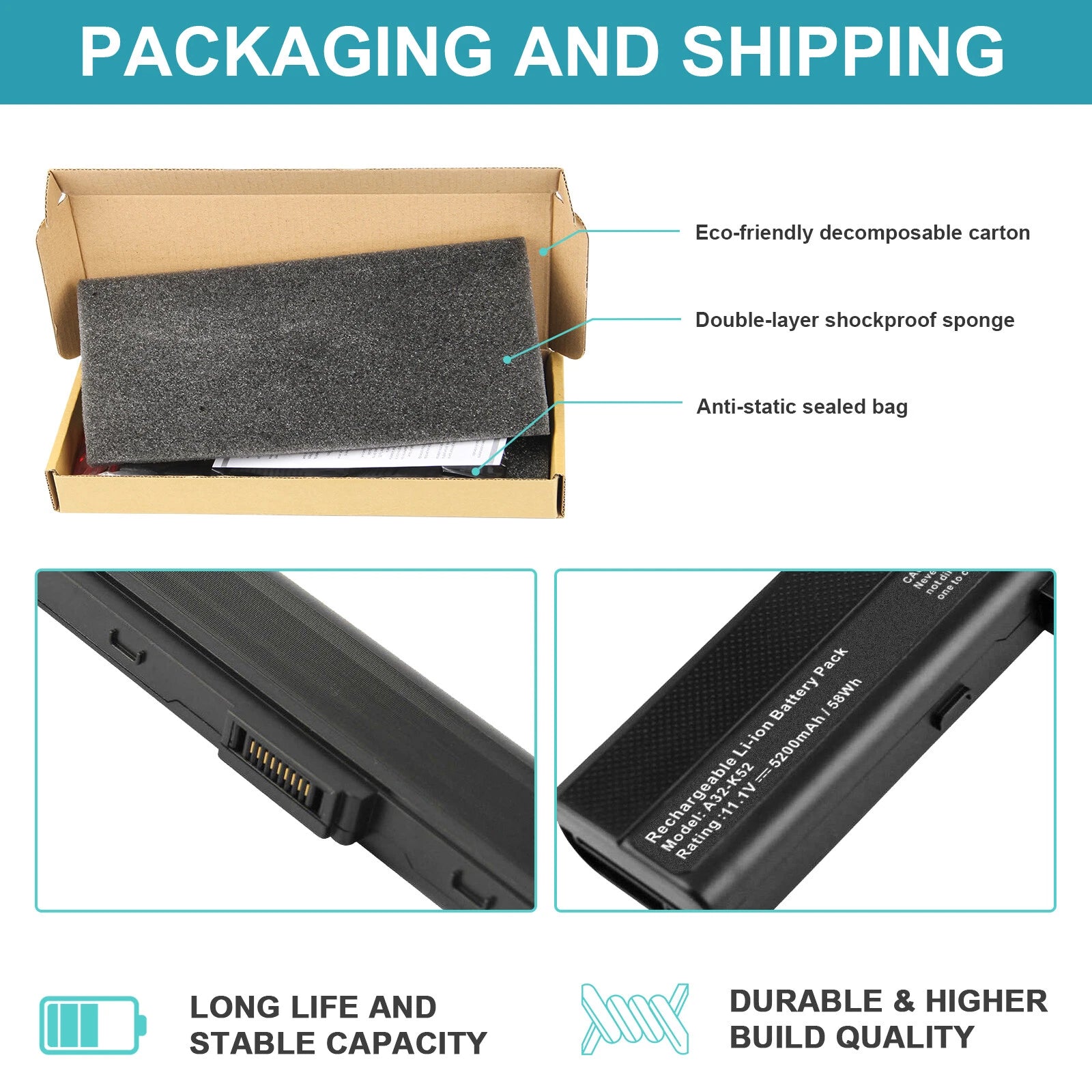 Laptop Battery for ASUS A32-K52 A41-K52 A42-K52 A31-K52 A52F A52J K52F K52J X52F