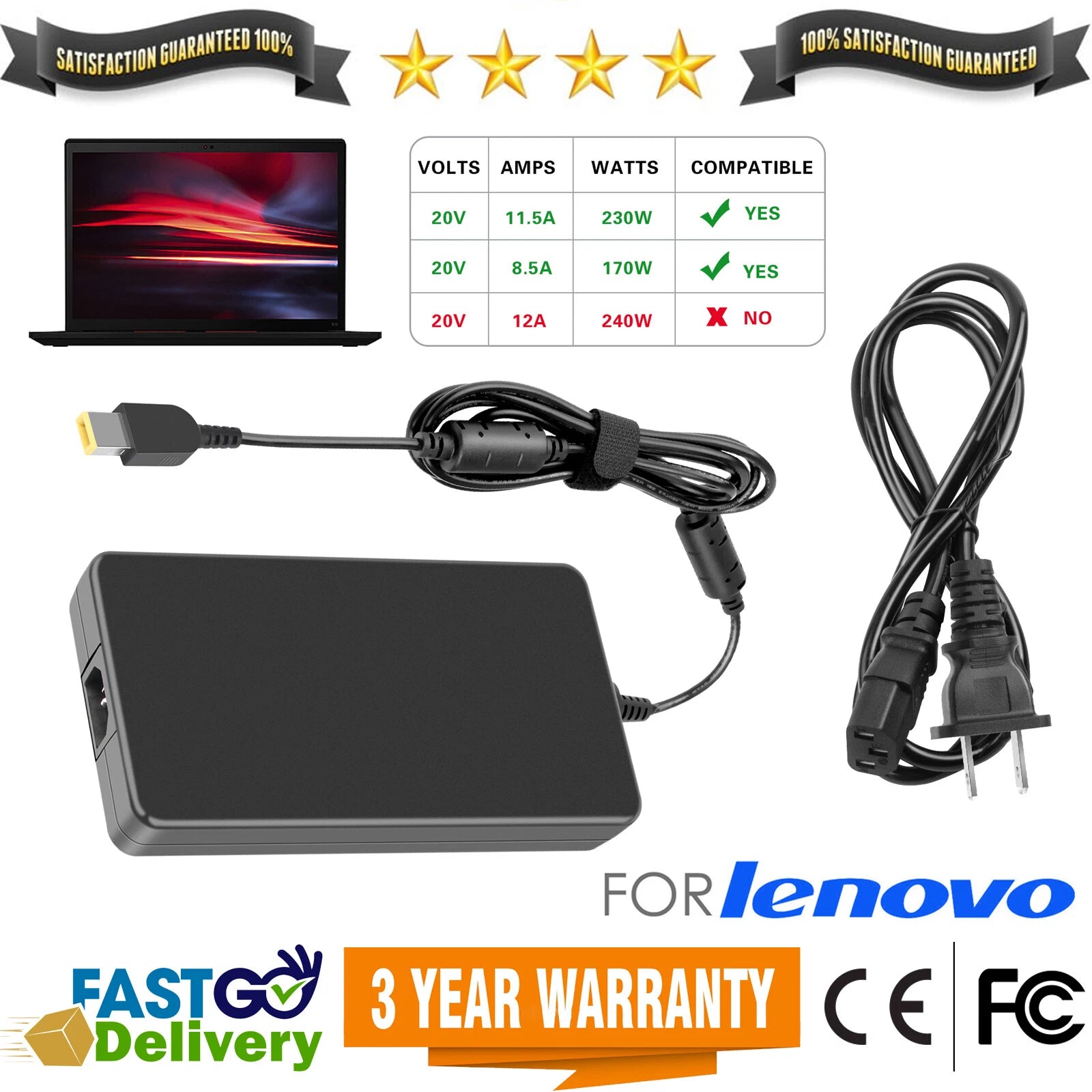 230W Power Adapter Charger For Lenovo Legion 5 7 5P C7 S7 Y540 Y545 ADL230NDC3A