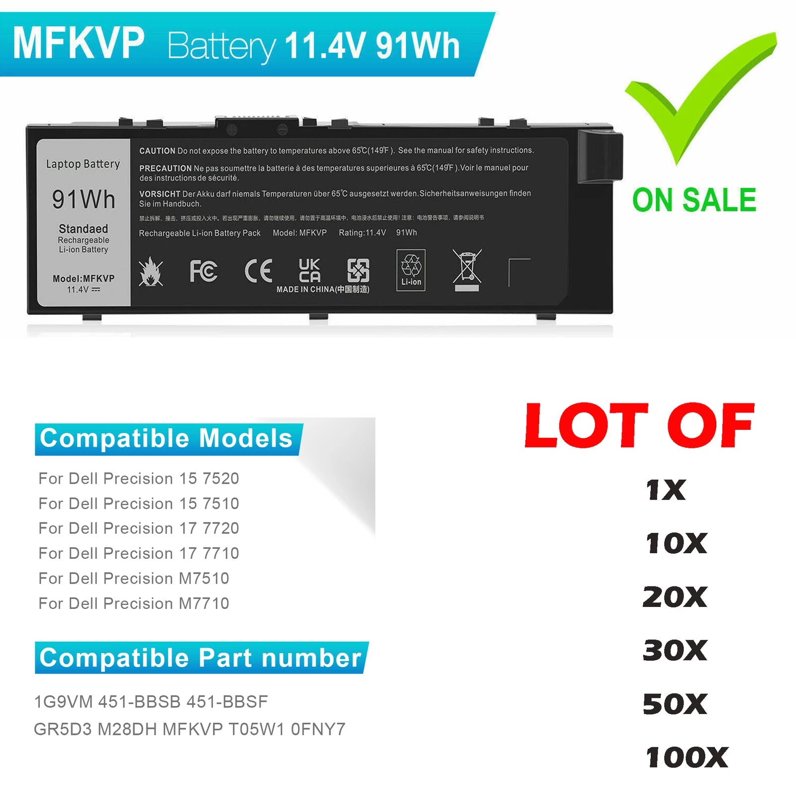 ?LOT 91Wh MFKVP Battery For Dell Precision 15 7510 7520 17 7710 7720 M7510 M7710