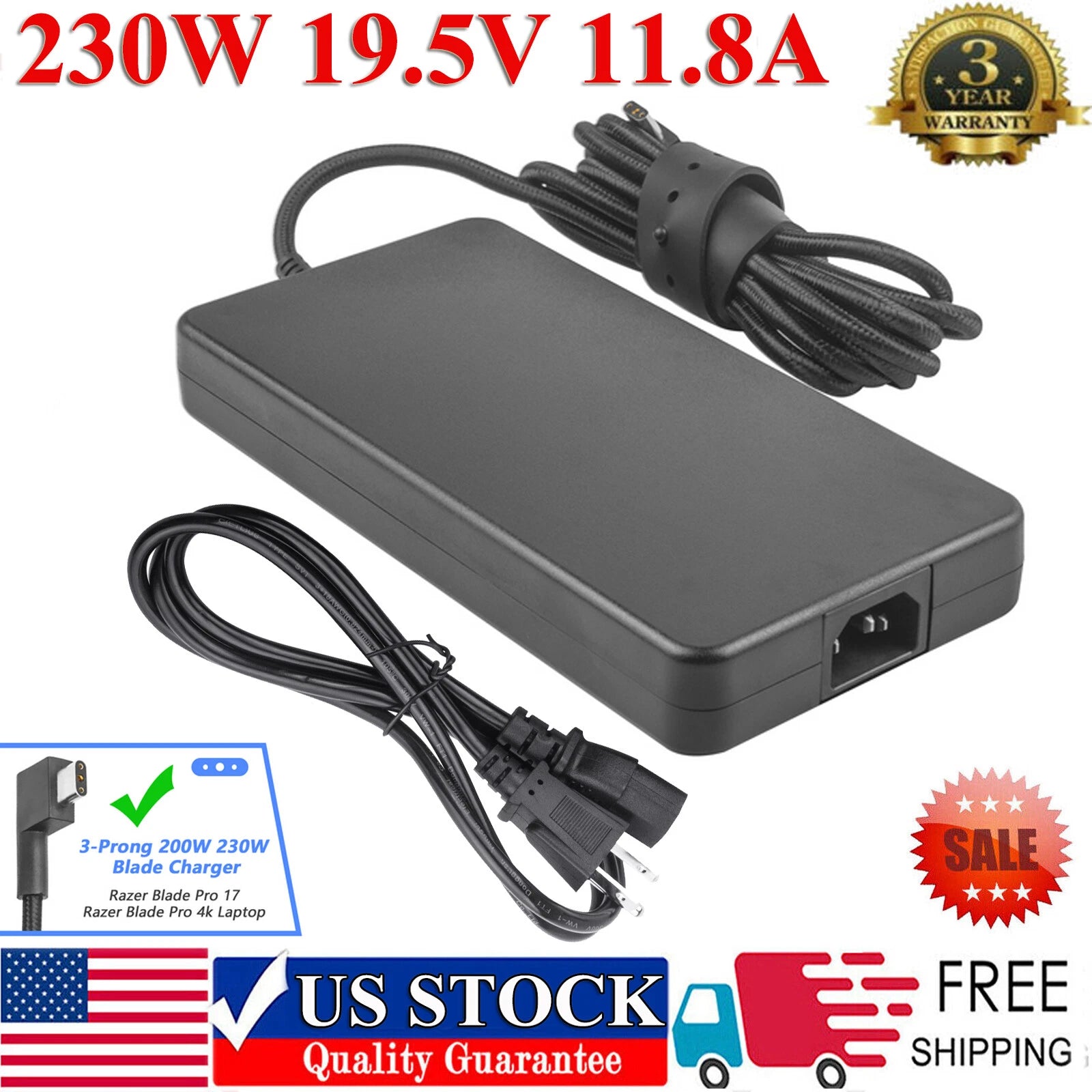 230W AC Adapter Charger For Razer Blade Pro 17 Razer Blade 15 GTX1060 GTX1070