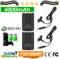 2x 4800mAh Battery Pack USB Charger Dock Cable For Microsoft Xbox 360 Controller
