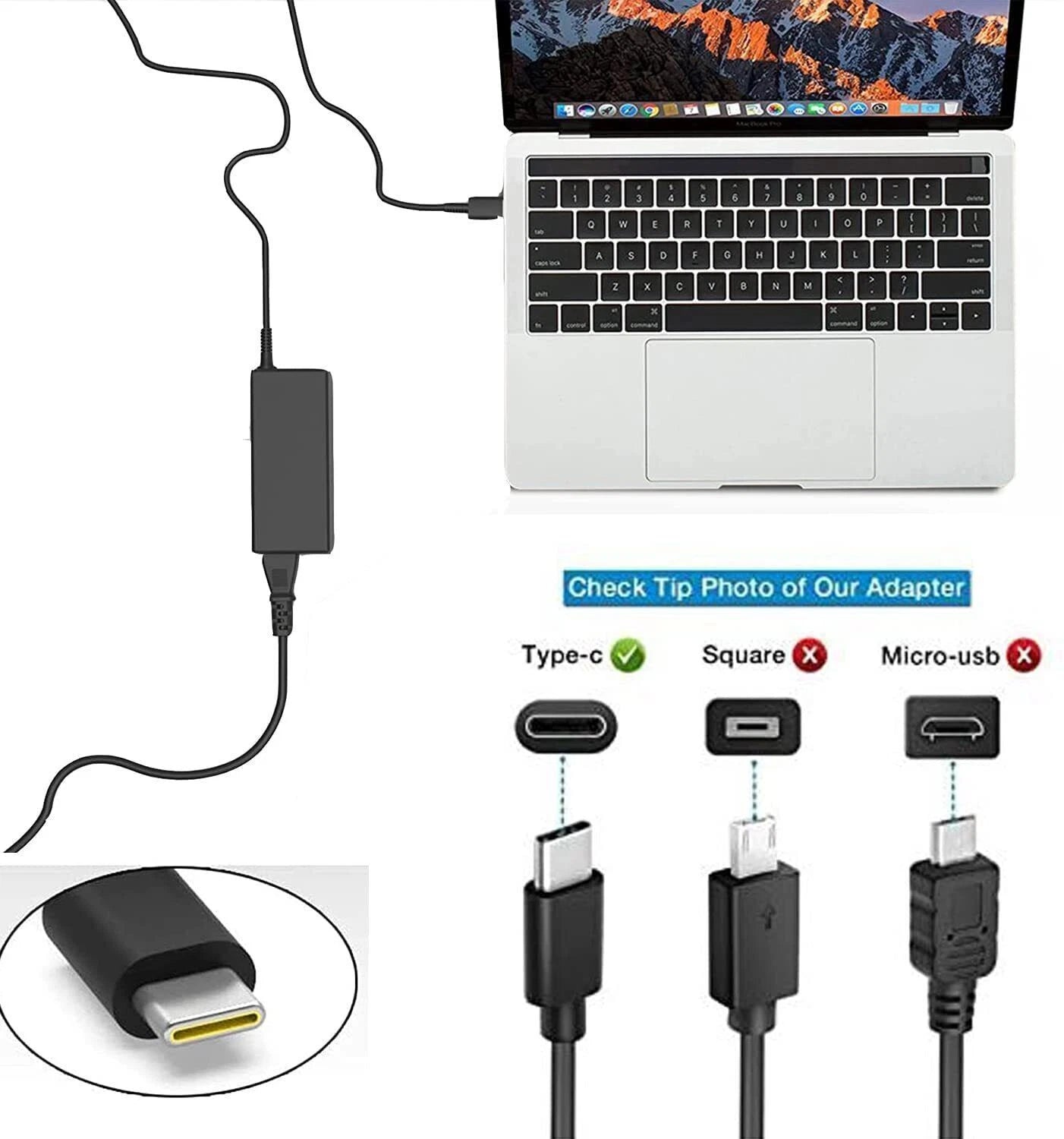 65W Type-C USB-C Laptop Adapter Charger for Dell Lenovo HP ASUS Acer OEM Replace