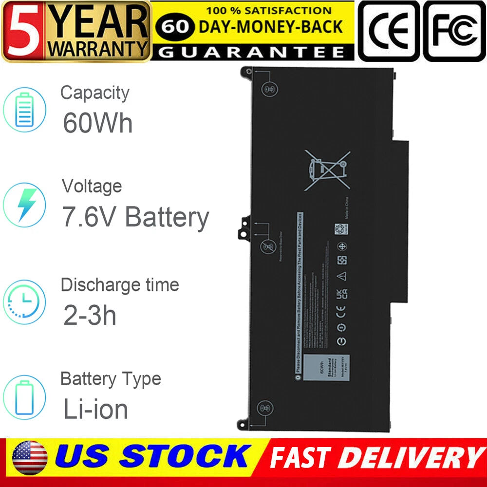 For Dell Latitude 5300 7300 7400 60Wh 7.6V Laptop Battery MXV9V Notebook PC
