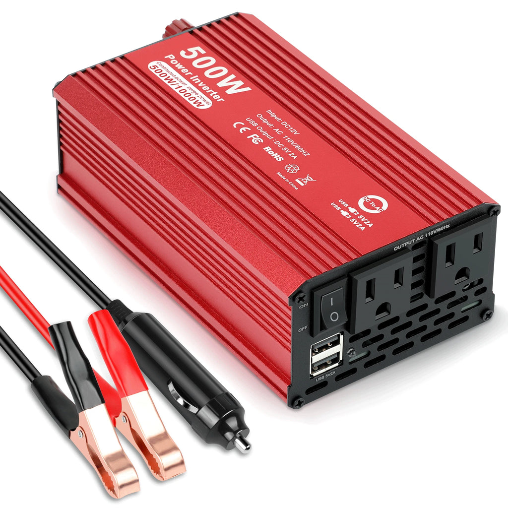 Car Power Inverter DC 12V to AC 110/120V Converter Adapter Charger USB AC Outlet