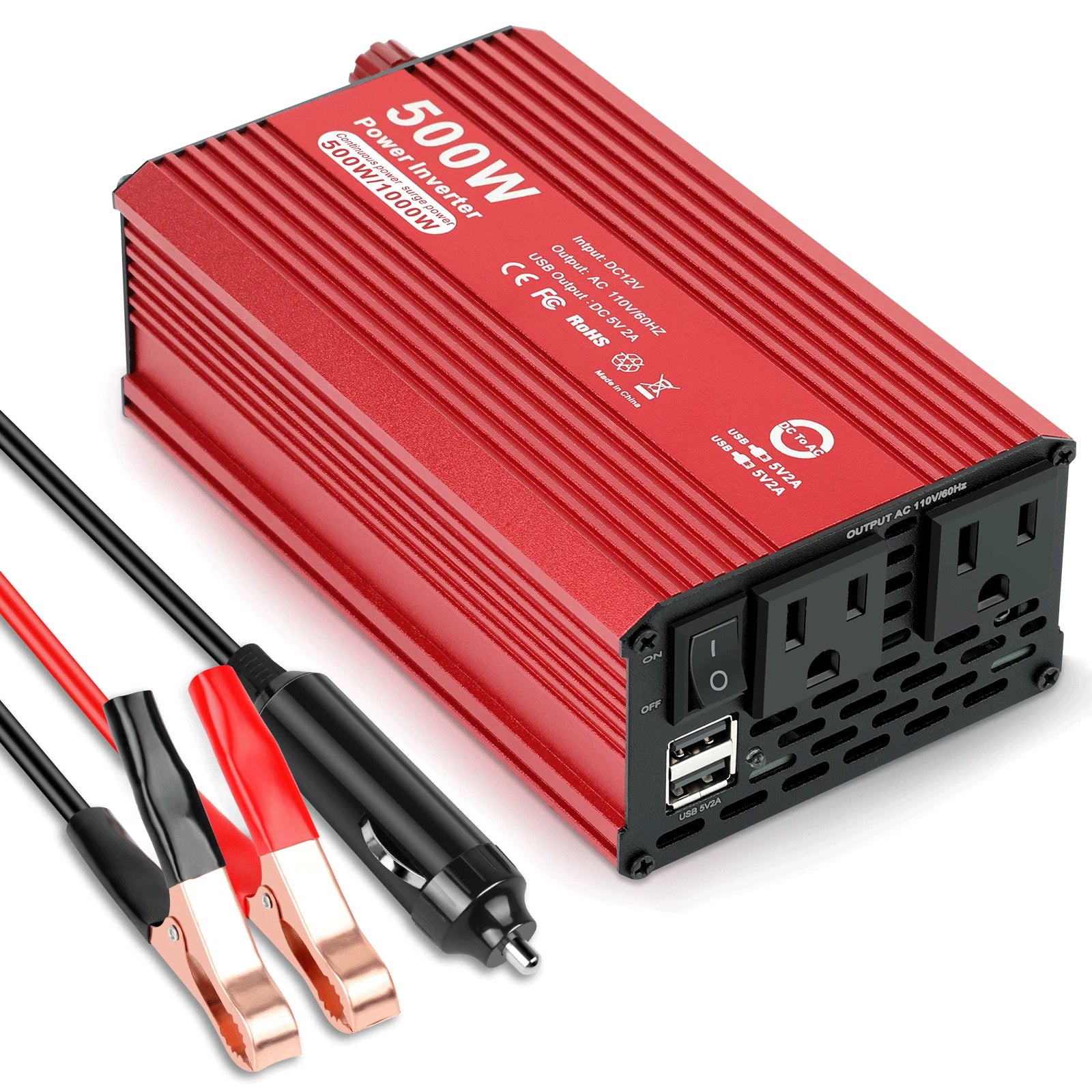 Car Power Inverter DC 12V to AC 110/120V Converter Adapter Charger USB AC Outlet