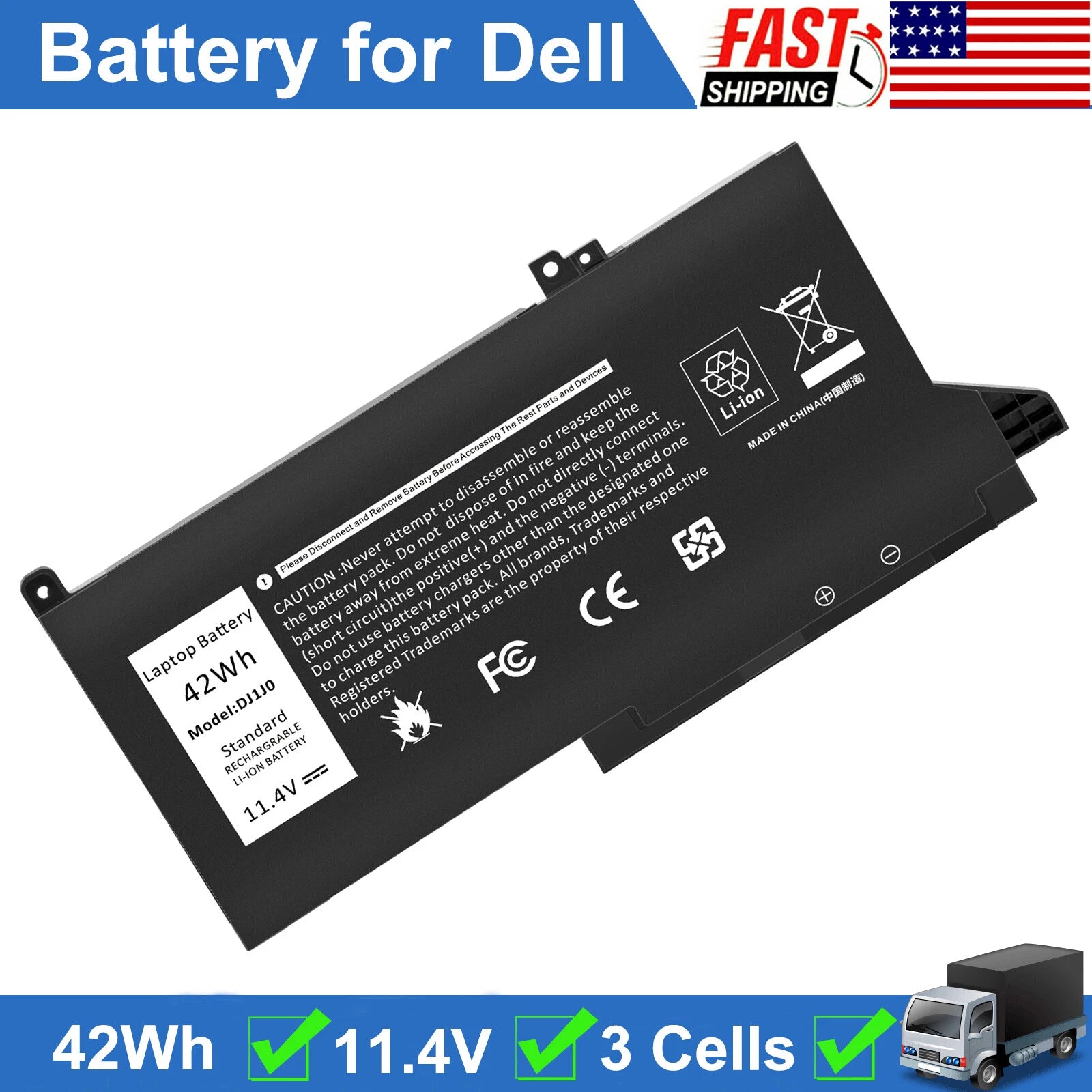 DJ1J0 Laptop Battery for Dell Latitude 12 7280 7290 13 7380 7390 14 7480 7490