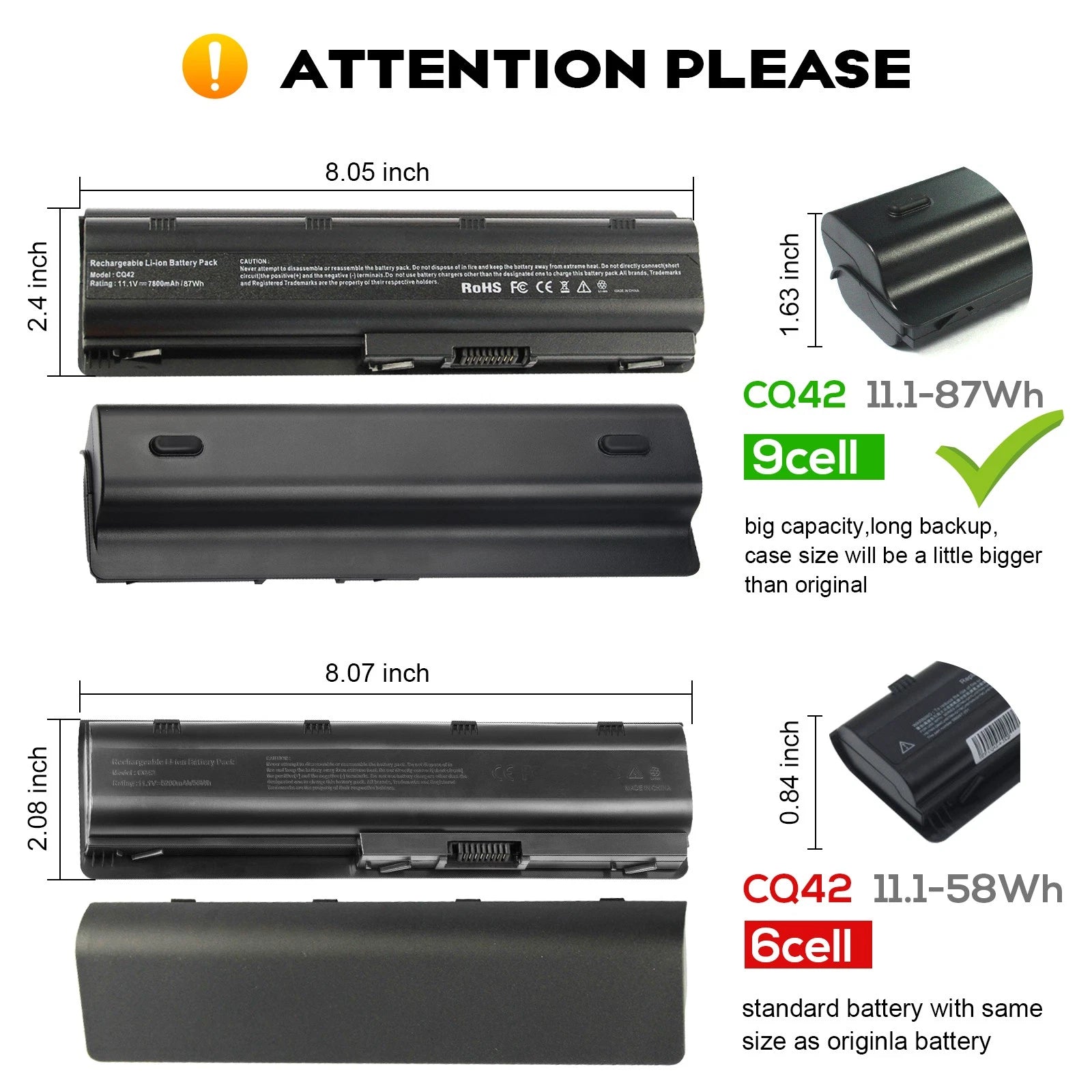 7800mAh Battery for HP Pavilion Fits: dv7 dv6 dv5 g6 g7 dm4 G72 593553-001 CQ42