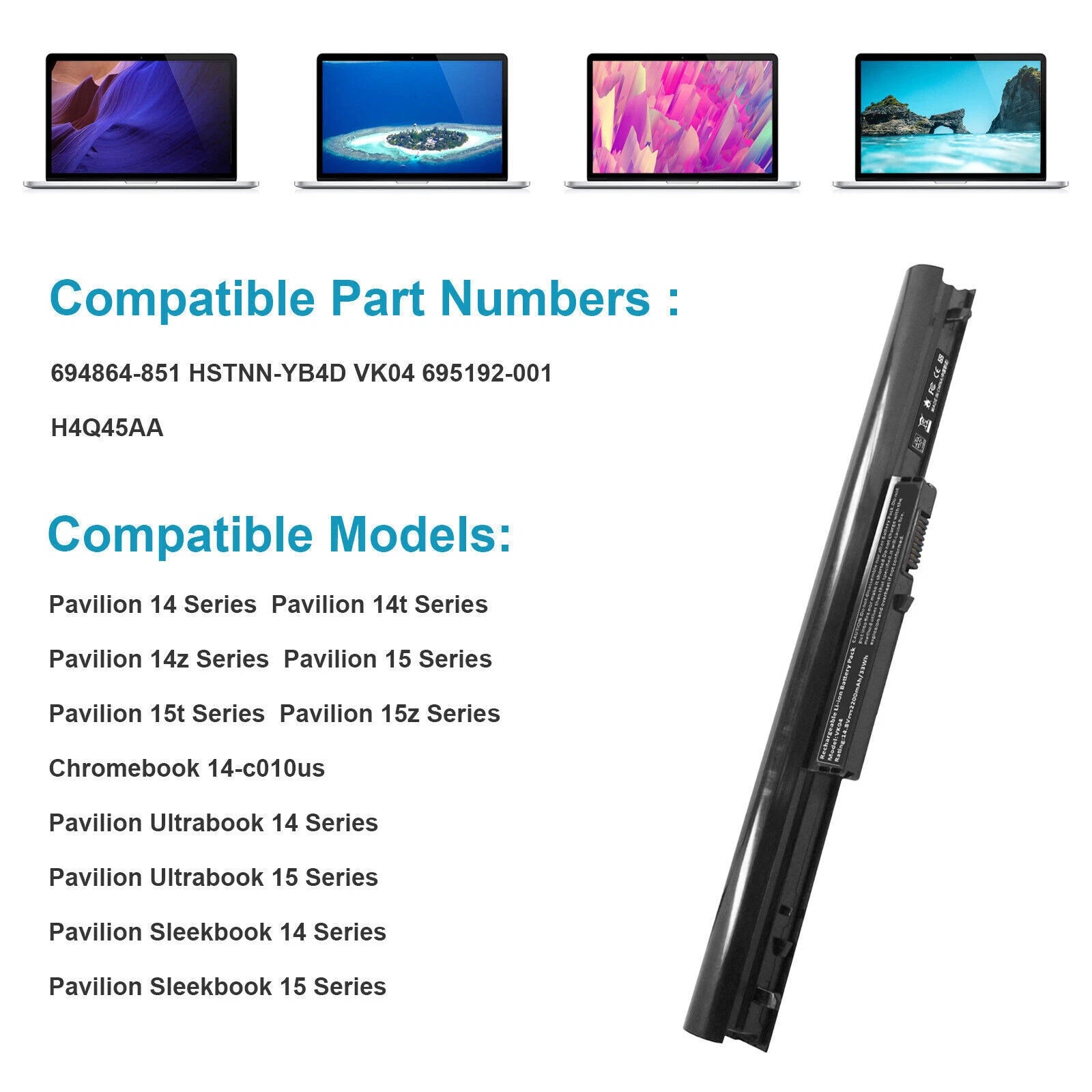 VK04 Battery For HP Pavilion Sleekbook 15 14-b109wm 15-b129wm 695192-001 US