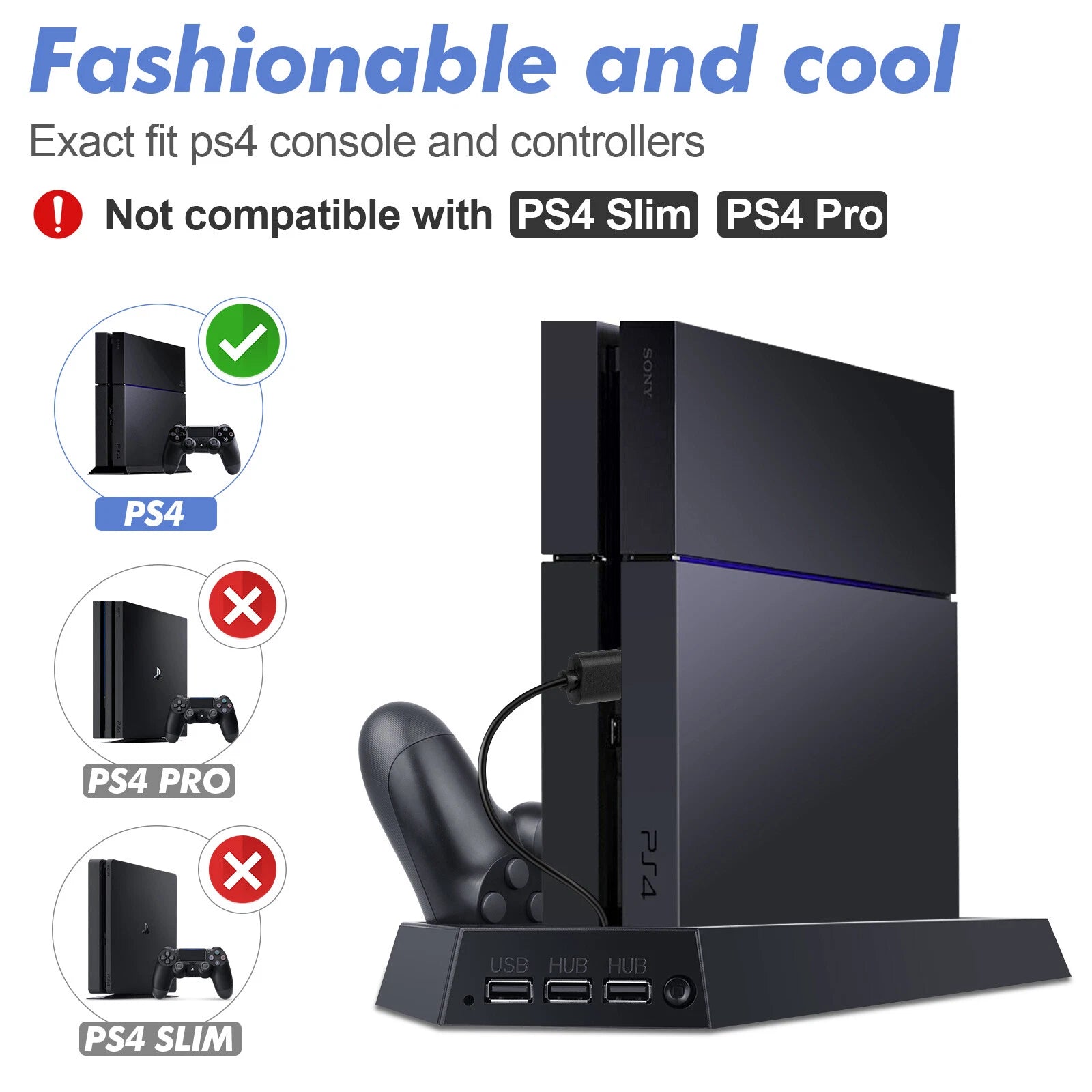 Stand Cooling Fan Controller Dual Charger Station Dock For PlayStation 4 PS4 US