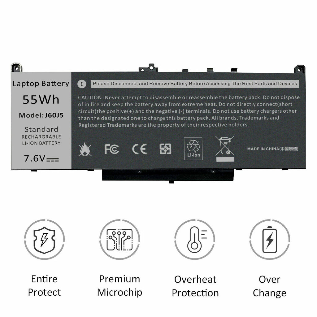 55Wh Laptop Battery For Dell Latitude E7270 E7470 Series R1V85 MC34Y 7.6V J60J5
