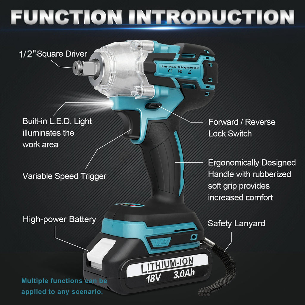 Cordless Brushless Electric Impact Wrench 1/2'' w/ 5.5Ah battery Power Driver
