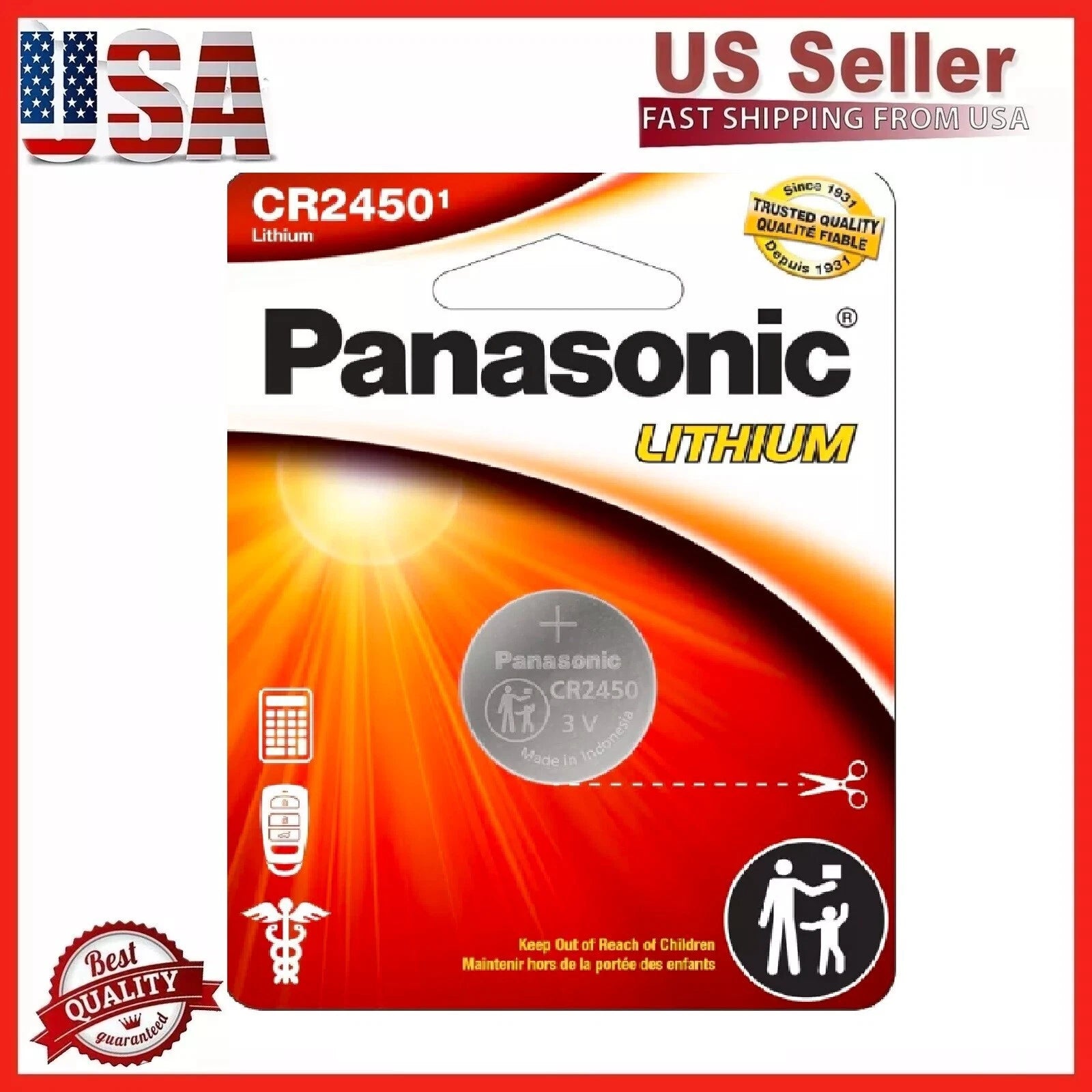 1 x Fresh New Panasonic CR2450 CR 2450 3v LITHIUM Coin Cell Battery Exp. 2030