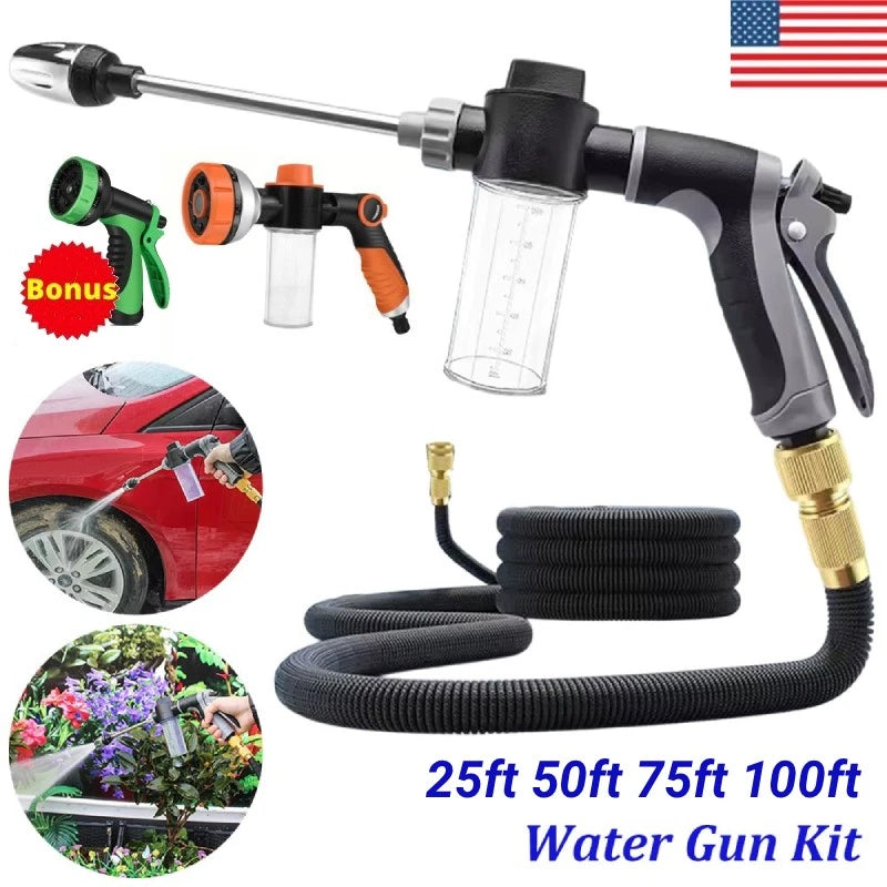 100FT 50FT High Pressure Washer Gun Expandable Flexible Garden Water Hose Nozzle