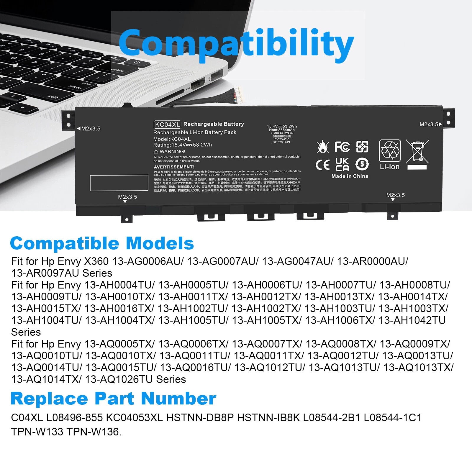 KC04XL HSTNN-IB8K HSTNN-DB8P Battery For HP Envy X360 13-AG 13M-AQ 13-AH 53.2Wh