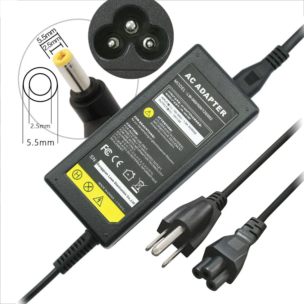 12V 5A AC DC Power Supply 5 Amp 12 Volt Adapter Charger LCD Screen 5.5*2.5mm B