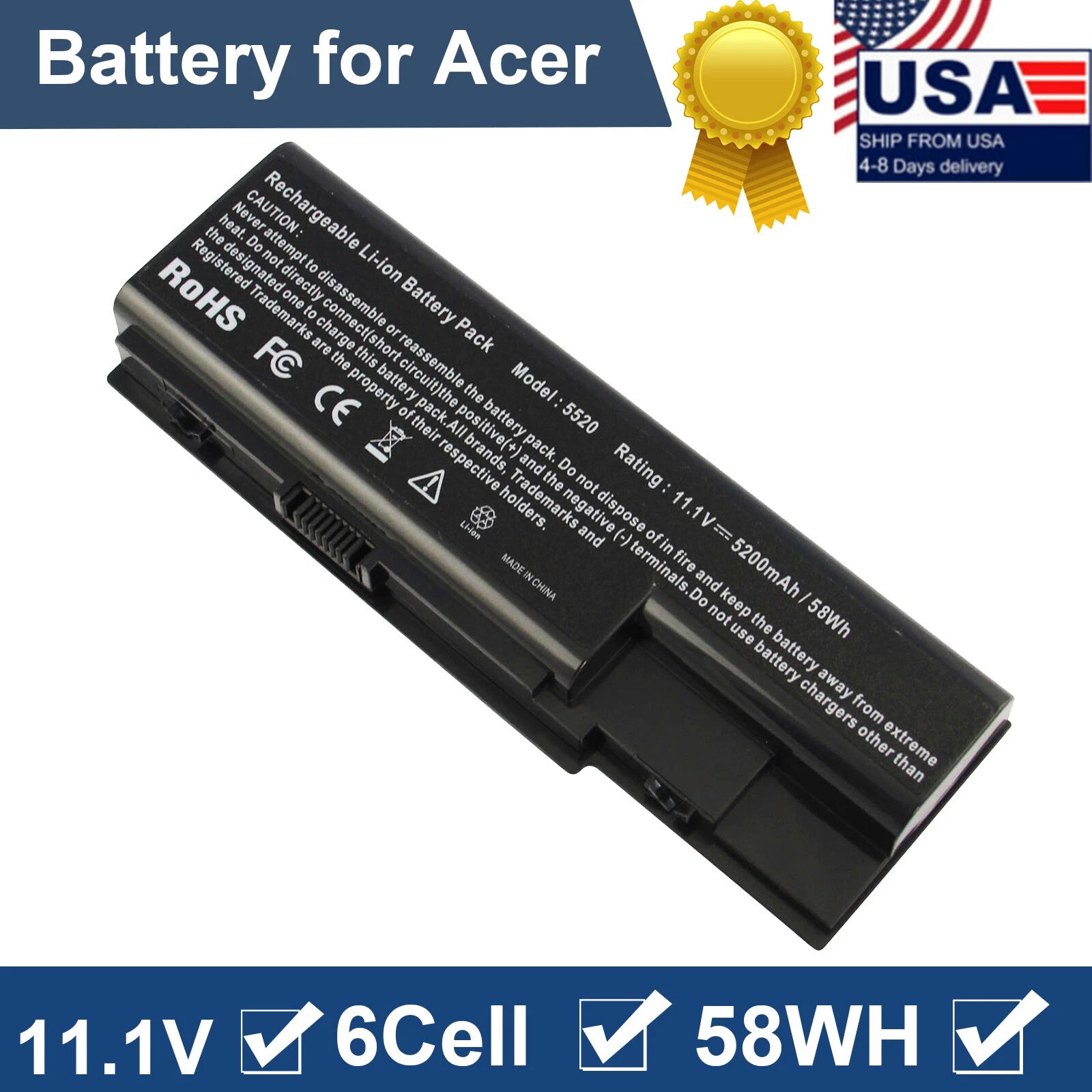 Spare Laptop Battery For Acer Aspire 5300 5315 5535 5920 6920 6930 8930 AS07B31