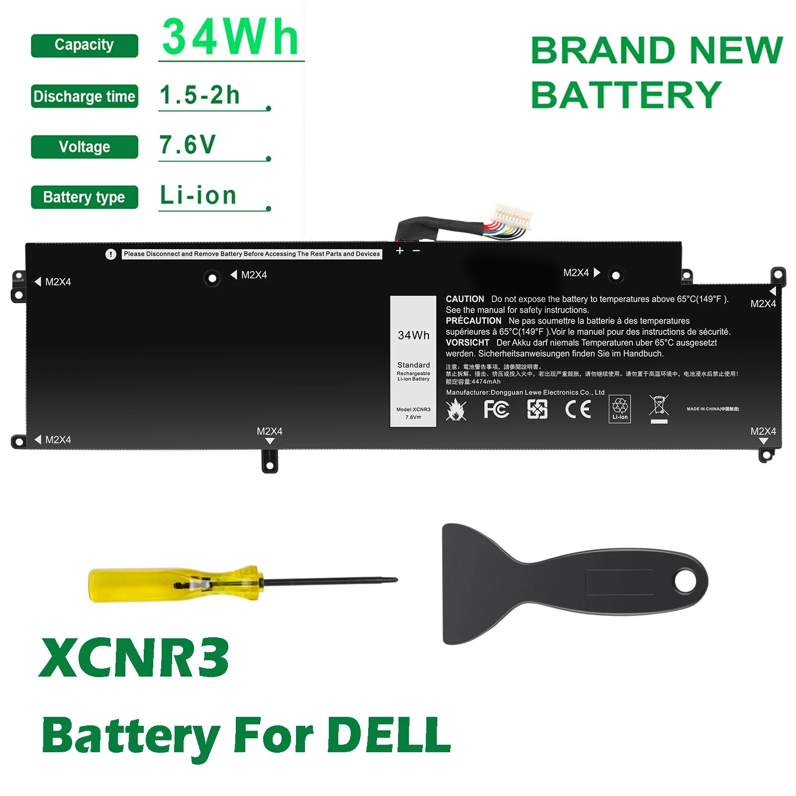 XCNR3 Laptop Battery For Dell Latitude 13 7370 Ultrabook Series WY7CG 34Wh 7.6V