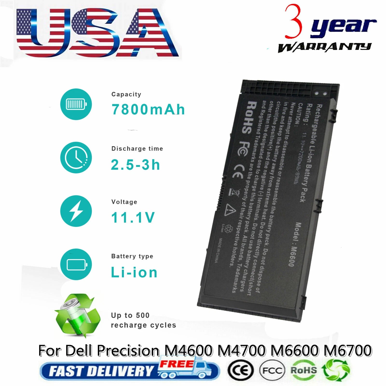 M6600 Battery for Dell Precision M4600 M4700 M4800 M6700 M6800 FV993 T3NT1 FJJ4W