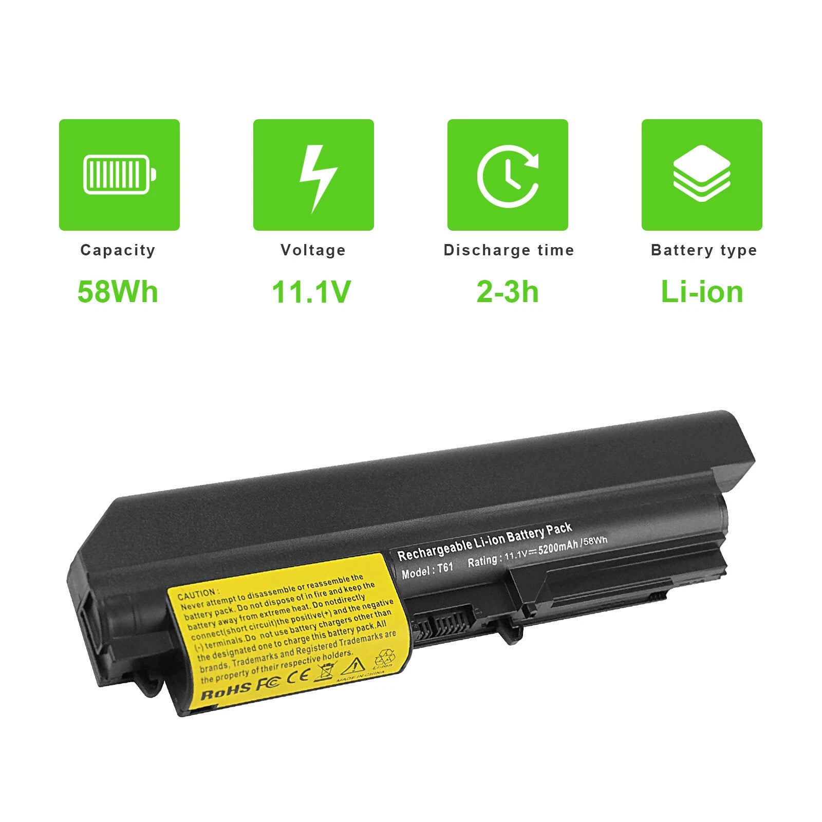 Laptop Battery for Lenovo ThinkPad T400 R400 7443 R61 T61 14.1" Widescreen 58Wh