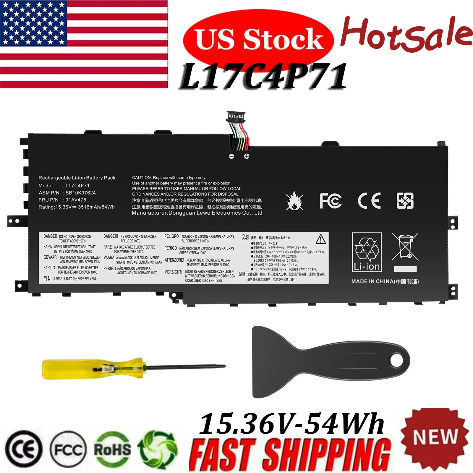 L17M4P71 L17C4P71 L17M4P73 54Wh Battery for Lenovo ThinkPad X1 Yoga 3rd Gen 2018