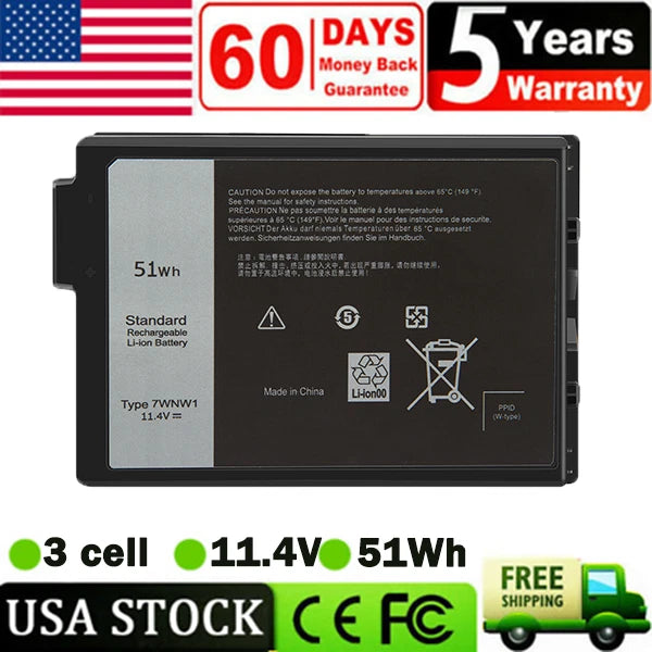 7WNW1 Battery For Dell Latitude 5420 5424 7424 Rugged Extreme GK3D3 DMF8C 51Wh